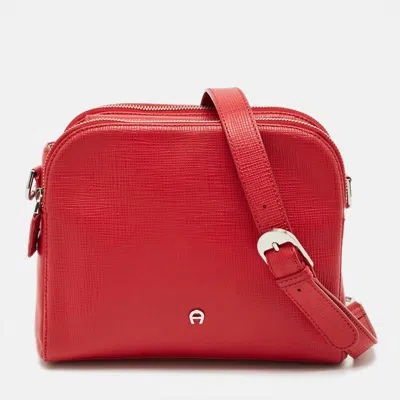 Pre-owned Aigner Double Zip Red Leather Shoulder Bag