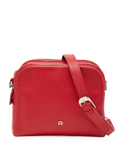 Pre-owned Aigner Double-zip Shoulder Bag In Red