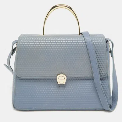 Aigner Embossed Leather Genoveva M Top Handle Bag In Blue