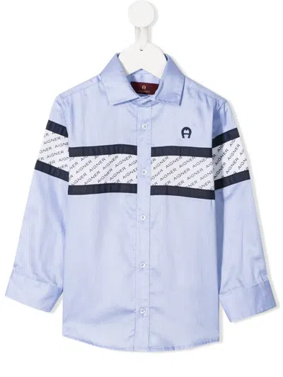 Aigner Kids' Embroidered Logo Shirt In Blue