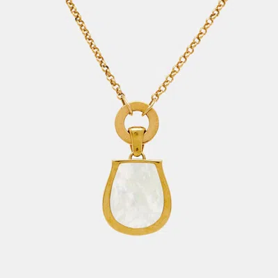 Aigner Faux Pearl Gold Tone Pendant Necklace In Pattern