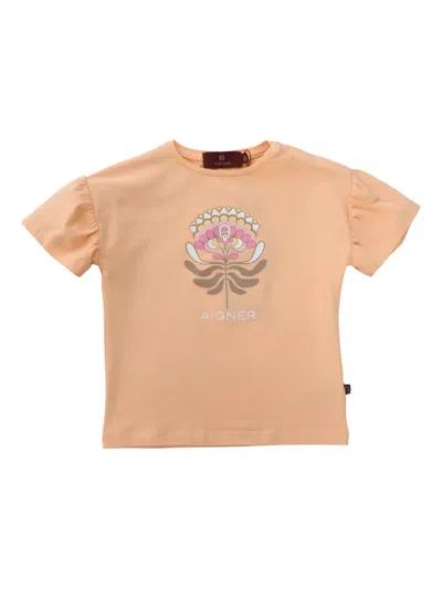 Aigner Babies' Floral Print Short-sleeve T-shirt In Orange