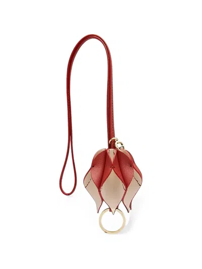 Aigner Floral-motif Leather Keyring In Red