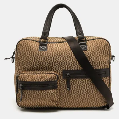 Pre-owned Aigner Front Pocket Brown/beige Monogram Canvas And Leather Laptop Bag