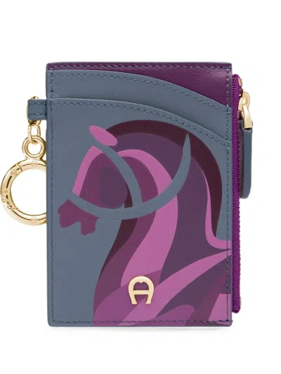 Aigner Funny Horse-print Card Holder In Gray