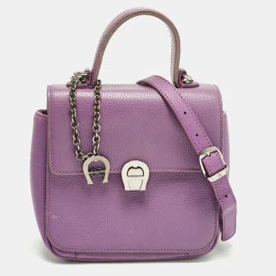 Aigner Genoveva Purple Leather Flap Top Handle Bag