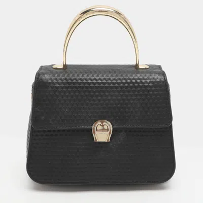 Aigner Genoveva Small Black Textured Leather Top Handle Bag