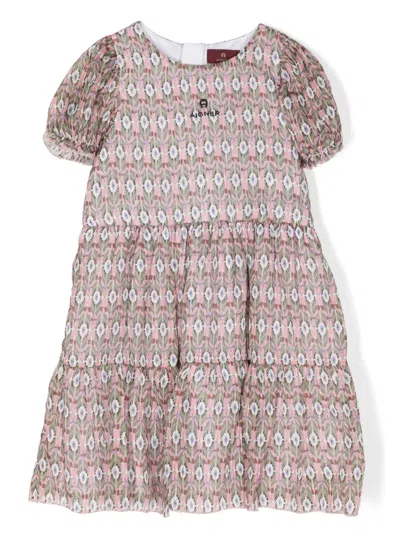 Aigner Kids' Geometric-print Tiered Dress In Multicolour