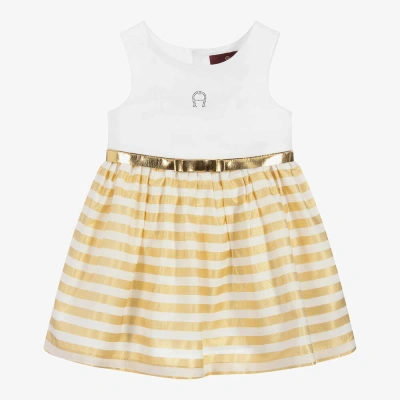 Aigner Girls Baby White & Gold Cotton Dress