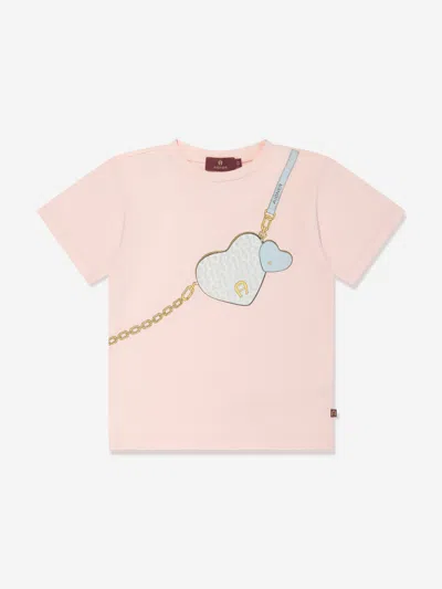 Aigner Kids' Graphic-print Cotton T-shirt In Pink