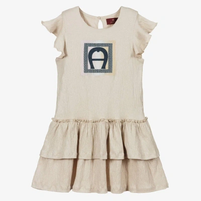 Aigner Babies'  Girls Gold Cotton Logo Dress