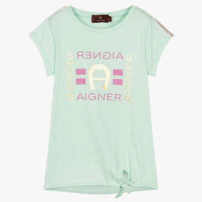 Aigner Kids'  Girls Green Cotton Logo T-shirt
