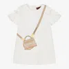 Aigner Girls Ivory Cotton Bag Print Dress In Ivory