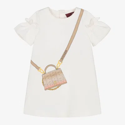 Aigner Babies'  Girls Ivory Cotton Bag Print Dress