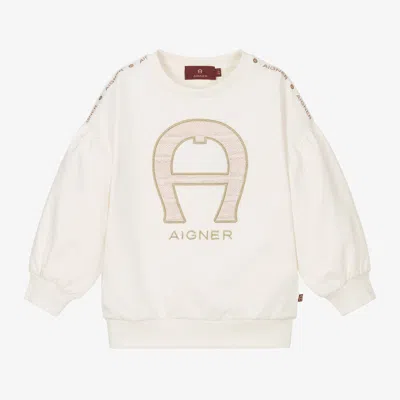 Aigner Babies'  Girls Ivory Cotton Sweatshirt In Neutral