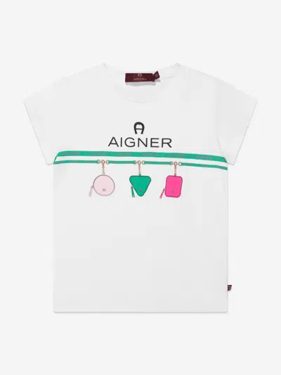 Aigner Kids' Logo印花棉t恤 In White