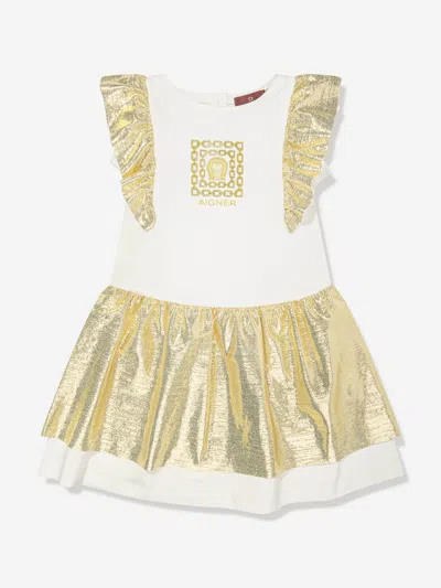 Aigner Babies' Girls Metallic Logo Dress In White