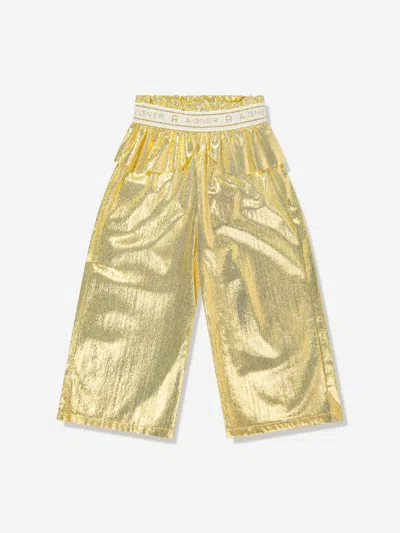 Aigner Kids' Metallic Peplum Trousers In Gold