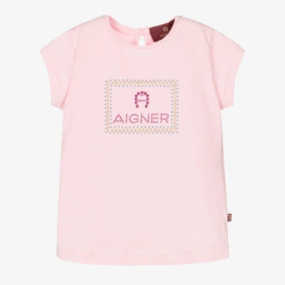 Aigner Babies'  Girls Pink Cotton Logo T-shirt