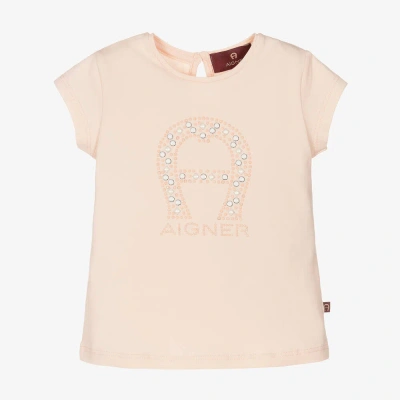 Aigner Babies'  Girls Pink Stud Logo Cotton T-shirt