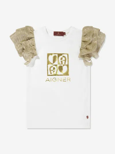 Aigner Kids' Ruffled Logo-print T-shirt In White