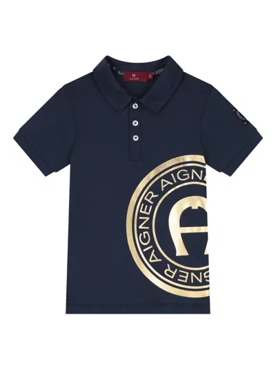Aigner Kids' Gold-tone Logo Polo Shirt In Blue
