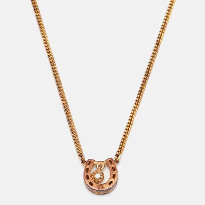 Aigner Gold Tone Sterling Silver Horseshoe Pendant Necklace In Metallic