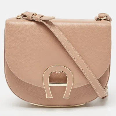 Aigner Grained Leather Mini Pina Crossbody Bag In Brown
