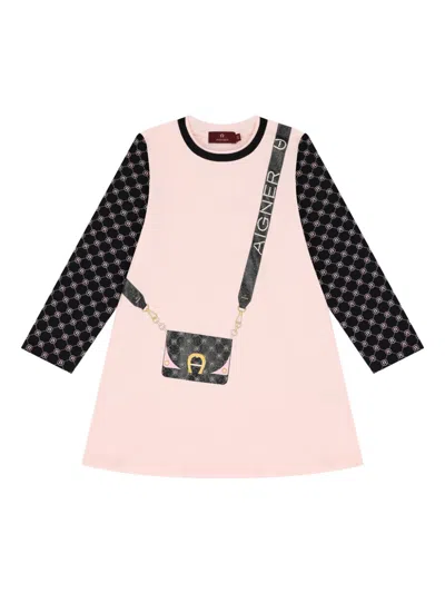 Aigner Kids' Graphic-logo Print Dress In Pink