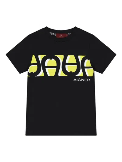 Aigner Kids' T-shirt Mit Grafischem Logo In Black