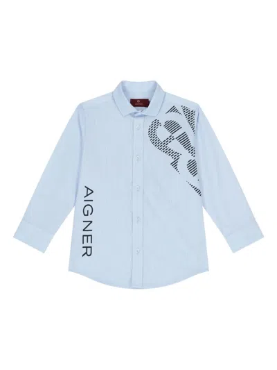 Aigner Kids' Graphic-print Button-up Shirt In Blue