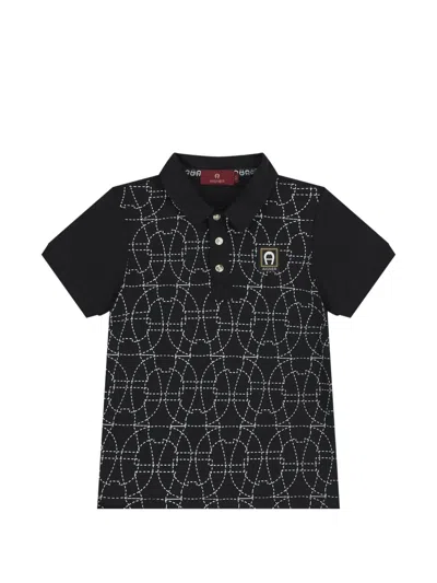 Aigner Kids' Graphic-print Polo Shirt In Black