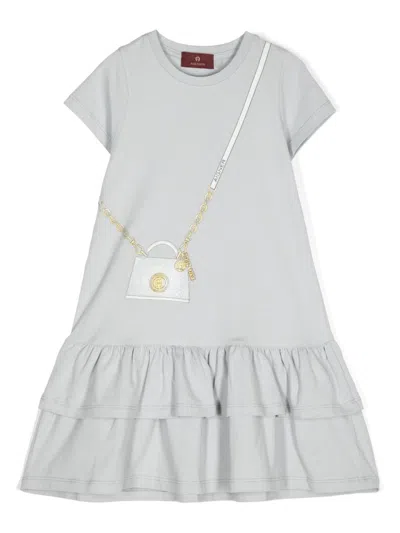 Aigner Kids' Graphic-print Ruffled Dress In Grey