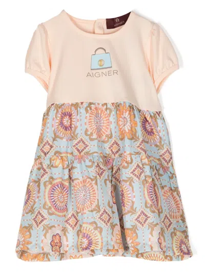Aigner Babies' Graphic-print Short-sleeve Dress In Pink