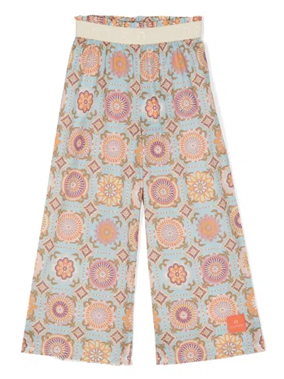 Aigner Kids' Graphic-print Wide-leg Cotton Trousers In Blue