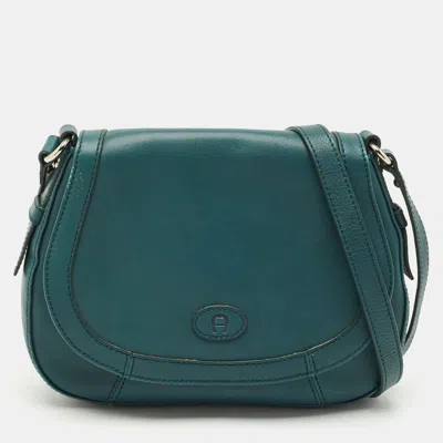 Pre-owned Aigner Green Leather Logo Flap Crossbody Bag