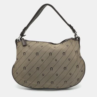 Pre-owned Aigner Grey Leather And Nylon Hobo