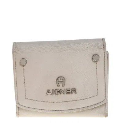 Aigner Grey Leather Trifold Wallet In White