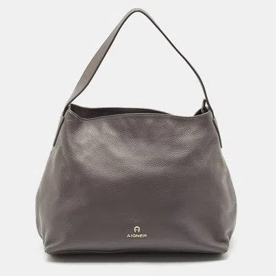 Pre-owned Aigner Grey Leather Zip Hobo