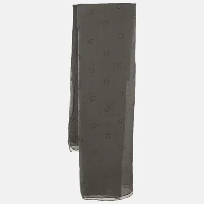 Aigner Grey Logo Print Crinkle Silk Scarf In Gray