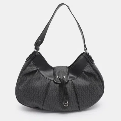 Aigner Grey/black Coated Canvas And Leather Hobo