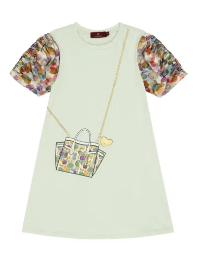 Aigner Kids' Handbag-print Short-sleeves Casual Dress In Grey