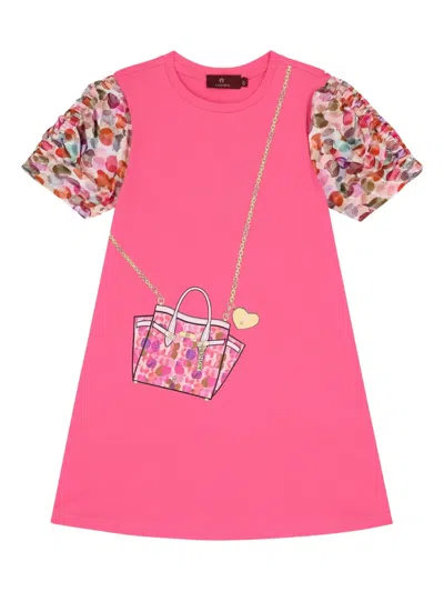 Aigner Kids' Handbag-print Short-sleeves Casual Dress In Pink