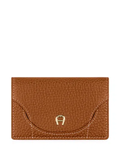 Aigner Hazel Logo-plaque Grained-leather Wallet In Brown