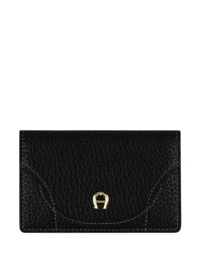 Aigner Hazel Logo-plaque Pebbled Wallet In Black