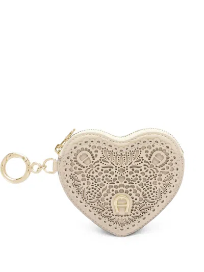 Aigner Heart Etui Lace Coin Purse In Neutral