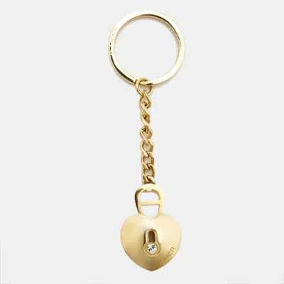 Pre-owned Aigner Heart Lock Crystal Gold Tone Key Chain