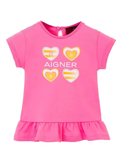 Aigner Babies' Heart-print Ruffled T-shirt In Pink