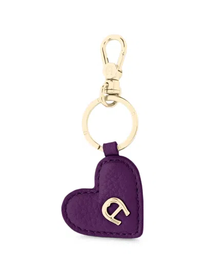 Aigner Heart-shaped Logo-plaque Keyring In Purple