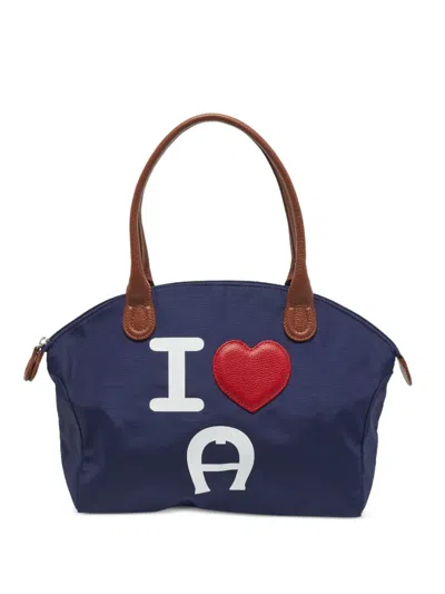 Pre-owned Aigner I Love Logo-print Tote Bag In Blue